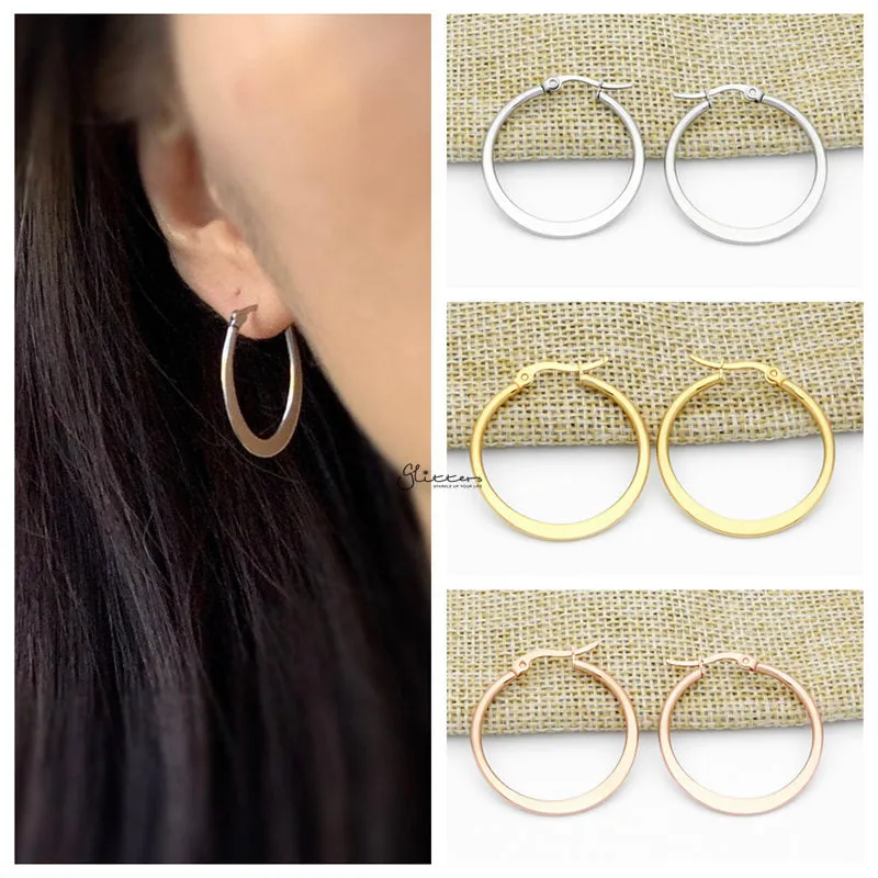 Stainless Steel Plain Flat Hoop Earrings - Gold