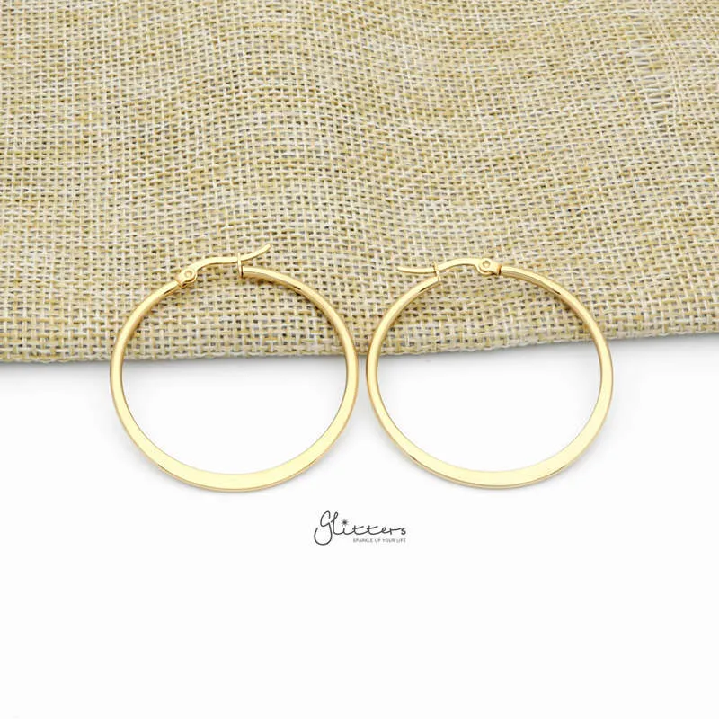 Stainless Steel Plain Flat Hoop Earrings - Gold