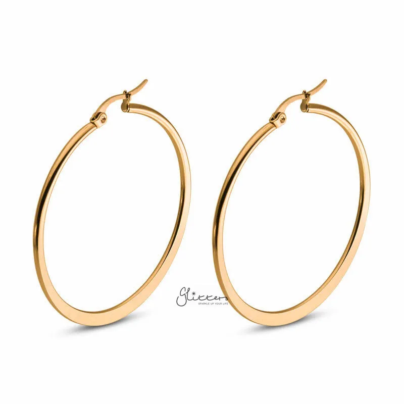 Stainless Steel Plain Flat Hoop Earrings - Gold