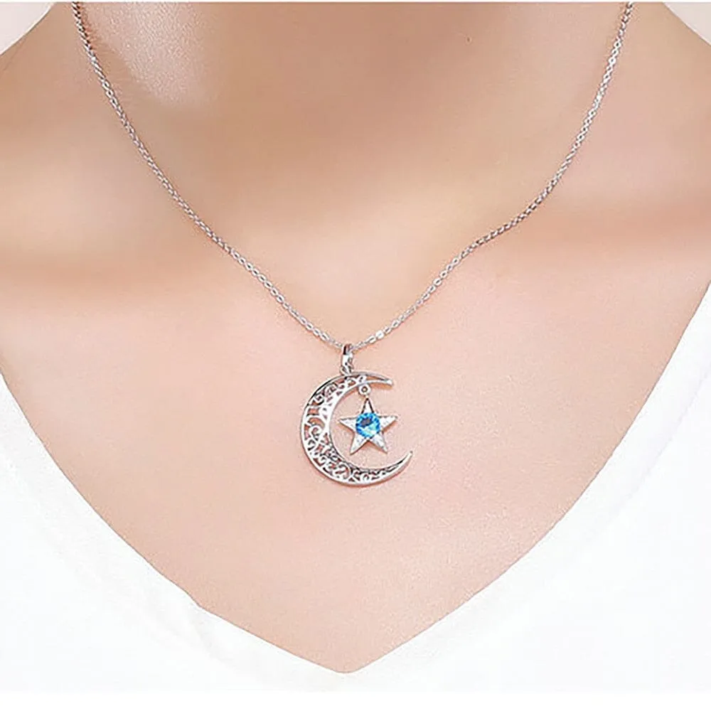 Starry Sky Aquamarine Pendant Necklace - 925 Sterling Silver