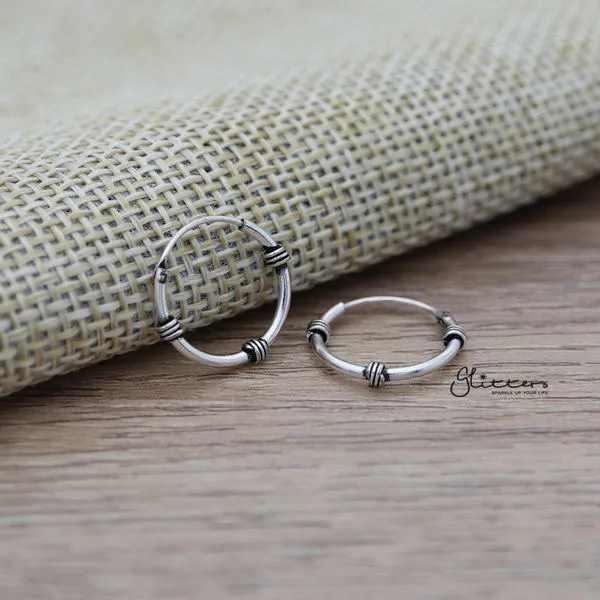 Sterling Silver Bali Hoop Sleeper Earrings - 14mm - SSE0302