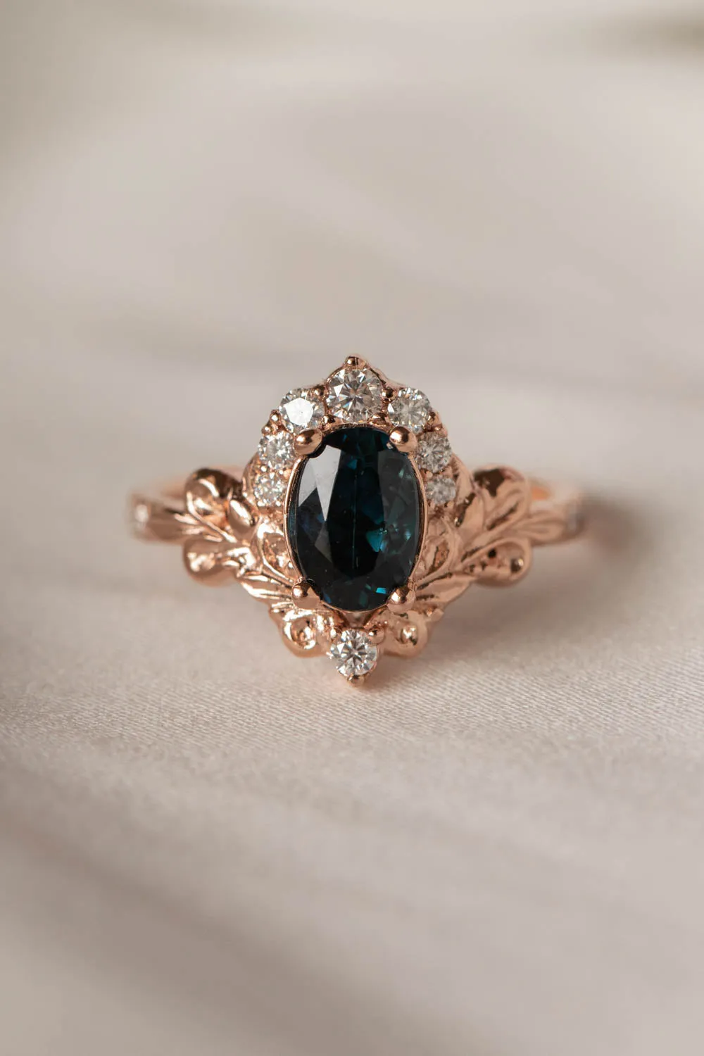 Teal tourmaline and diamonds bridal ring set, baroque inspired engagement ring set / Sophie