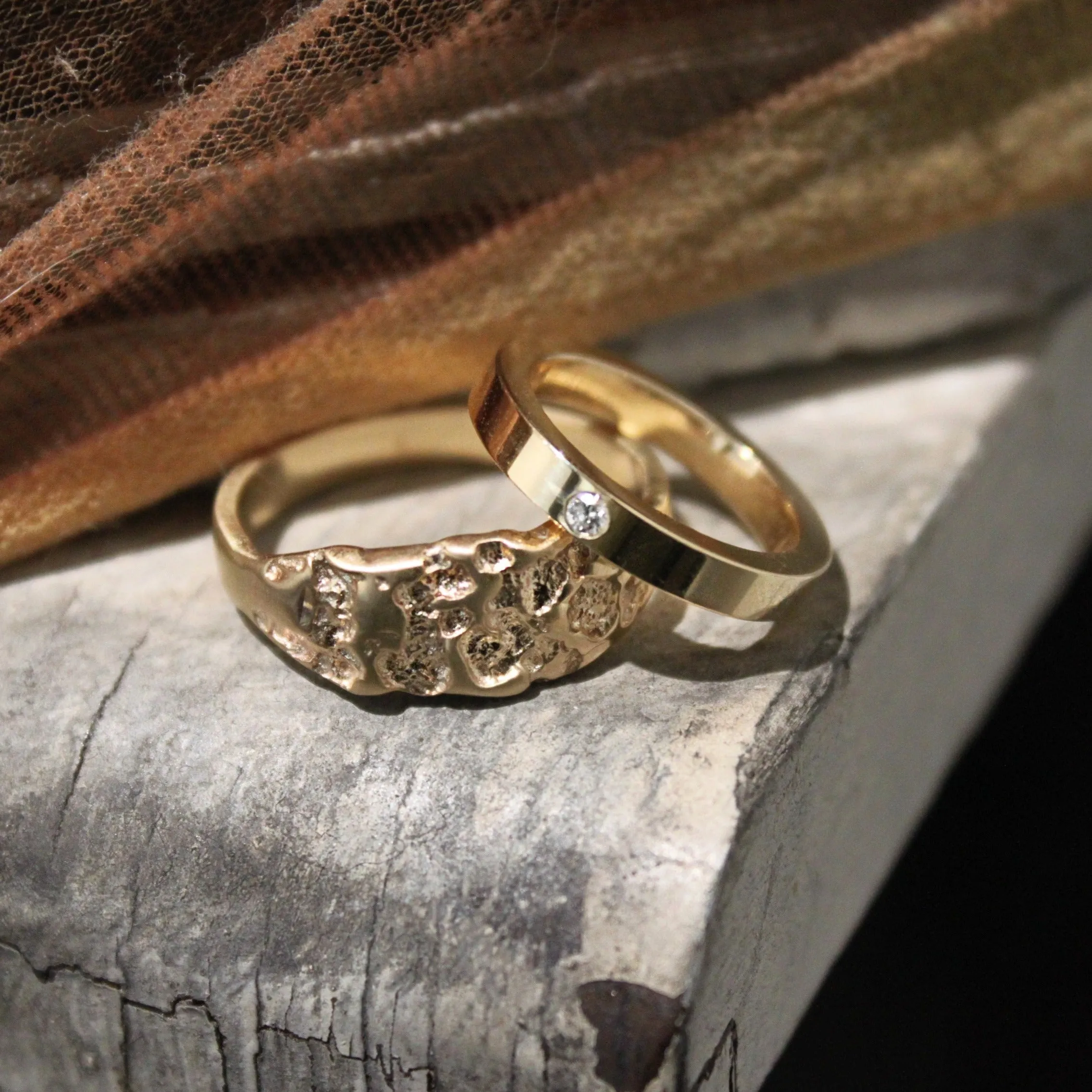 Textured Yellow Gold Engagement Set