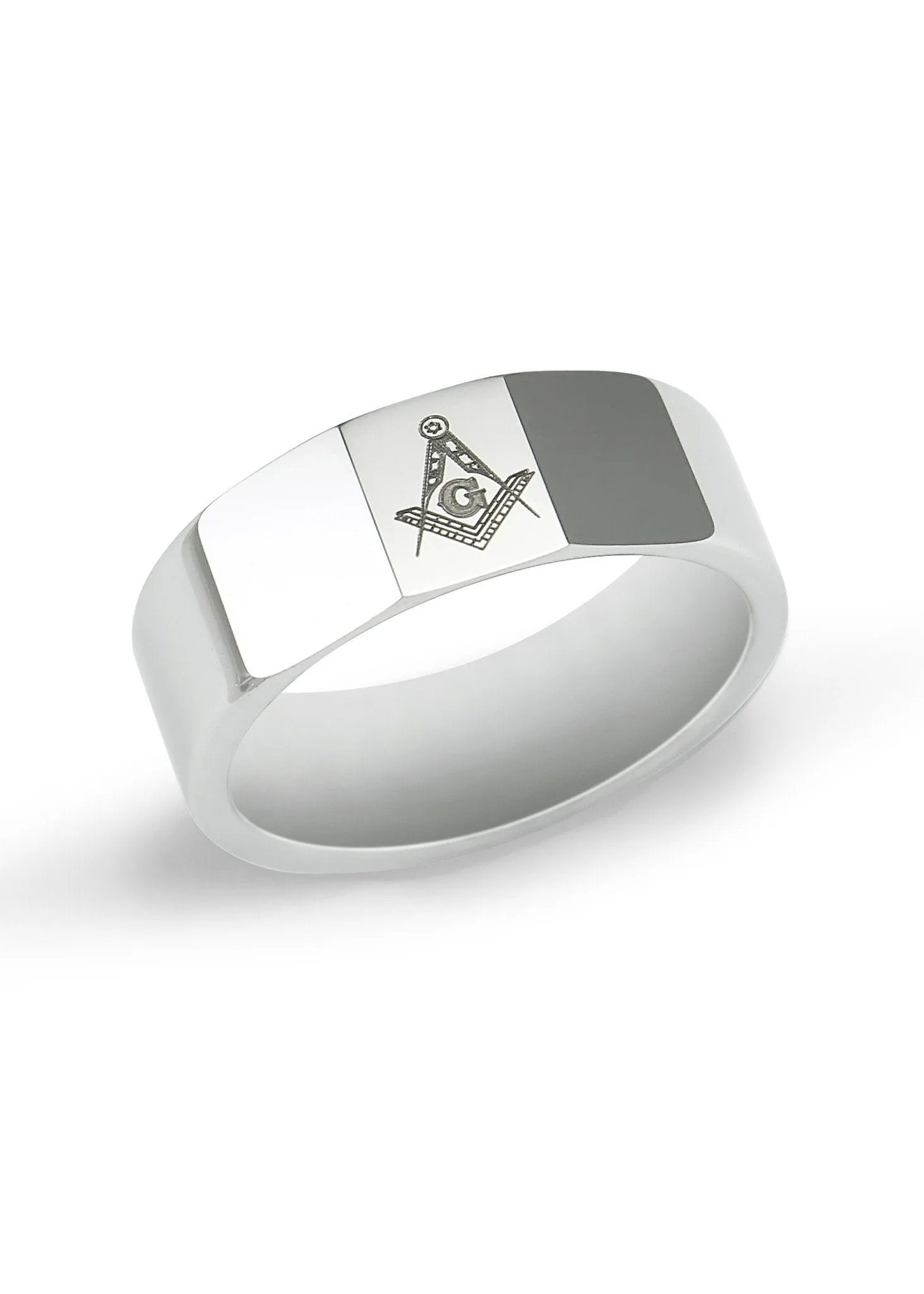 Tungsten Masonic Ring with Faceted Top