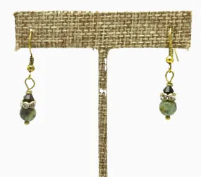 Turquoise and Black Round Drop Gemstone Earrings