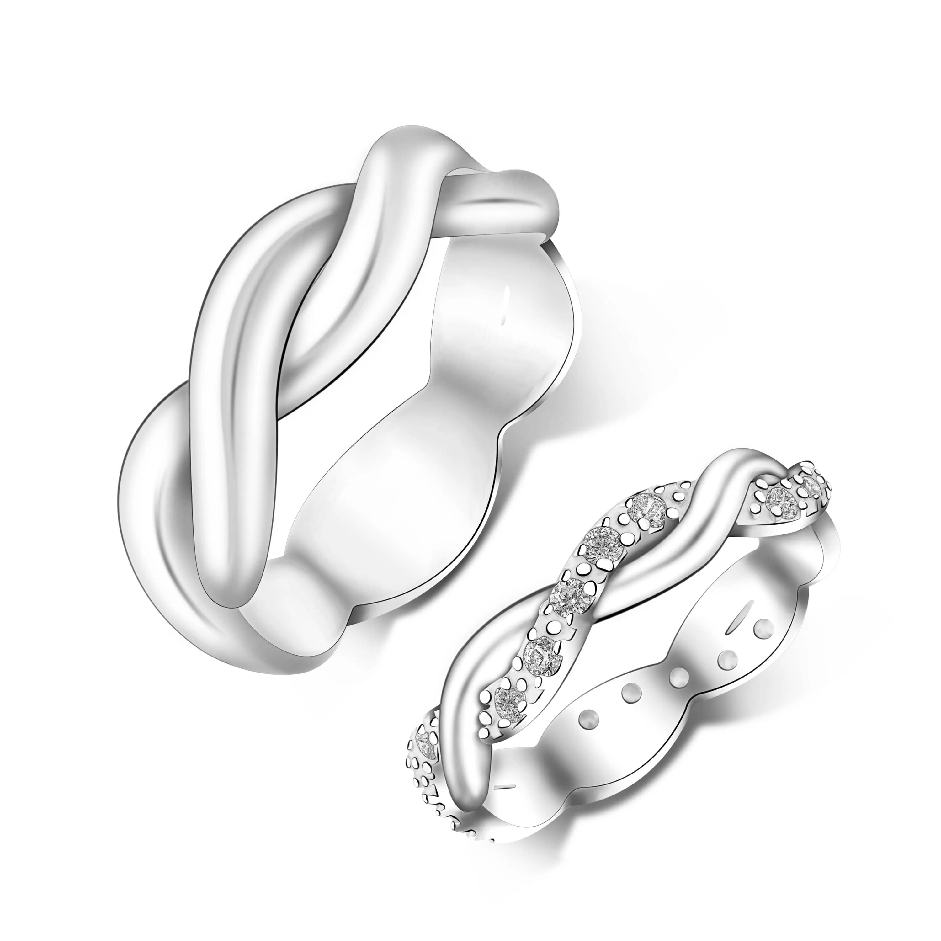 Twisted Braid Couple Rings Silver