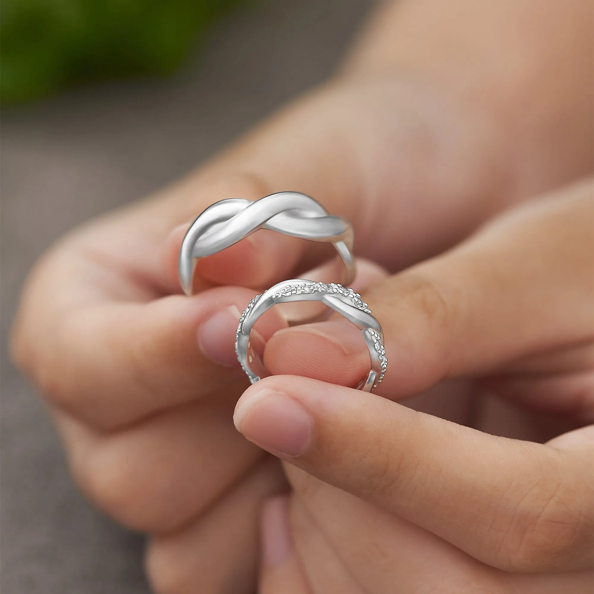 Twisted Braid Couple Rings Silver