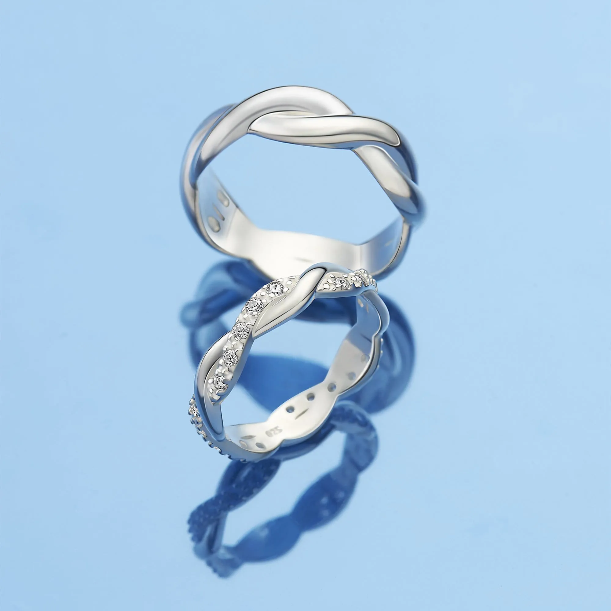 Twisted Braid Couple Rings Silver