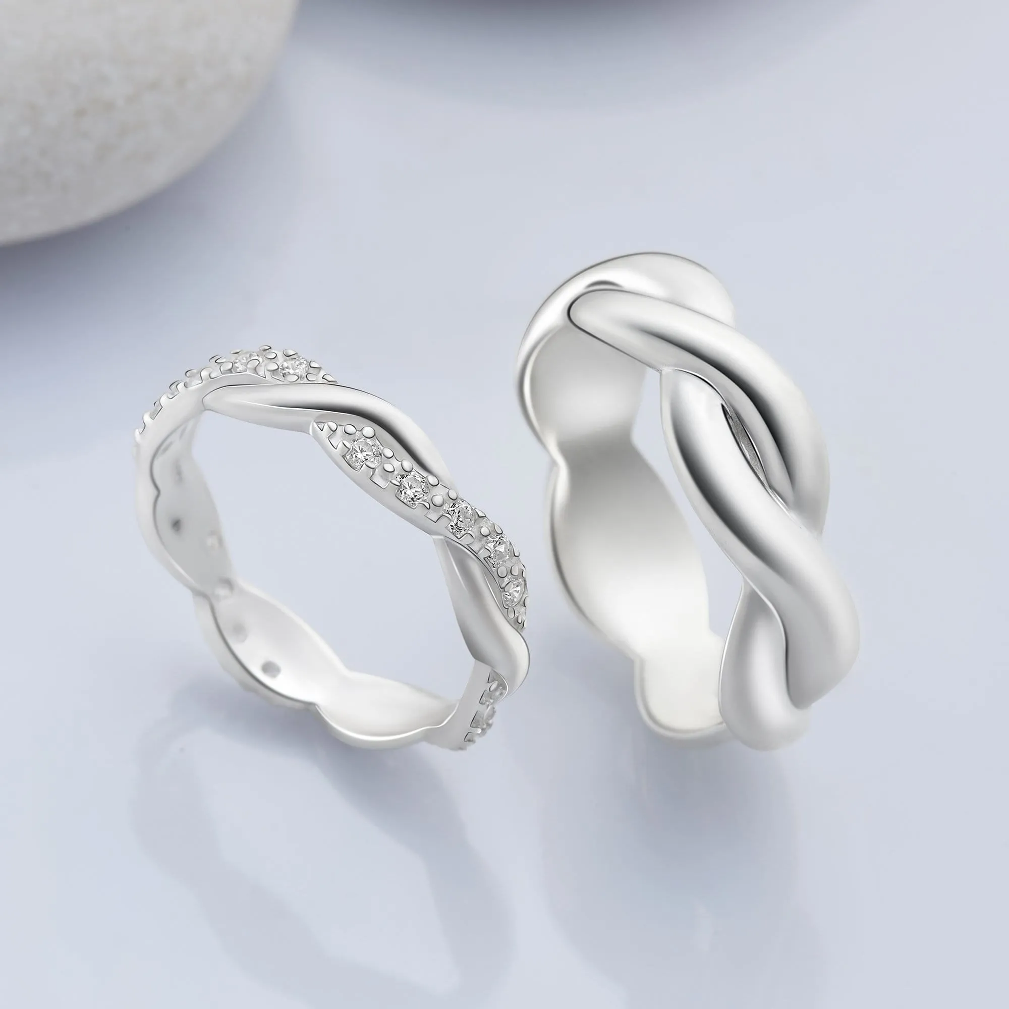 Twisted Braid Couple Rings Silver