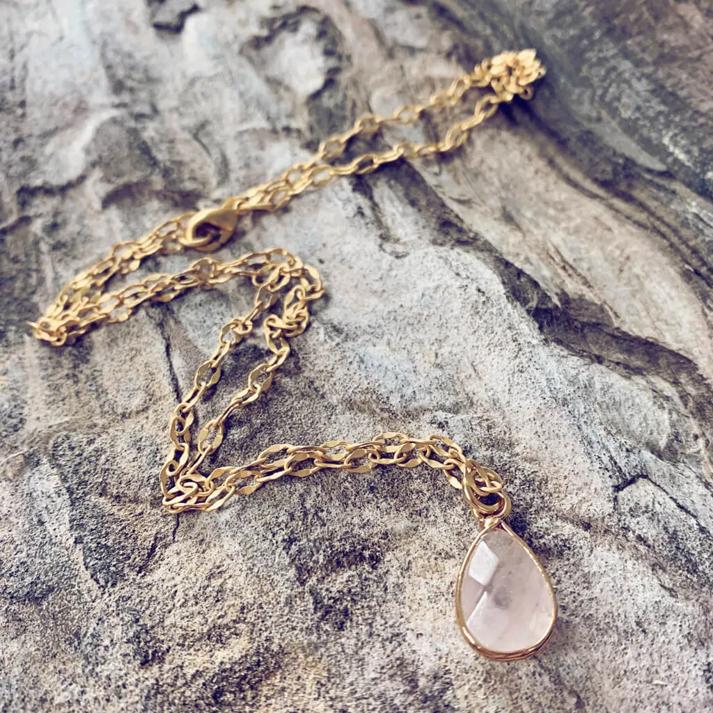 unity // opalite or rose quartz teardrop gemstone pendant necklace