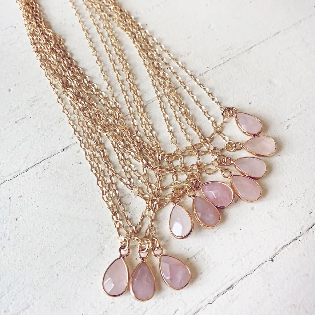 unity // opalite or rose quartz teardrop gemstone pendant necklace