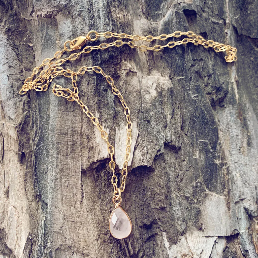 unity // opalite or rose quartz teardrop gemstone pendant necklace