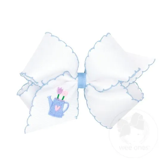 Wee Ones Bows - King - White with Embroidered Tulip