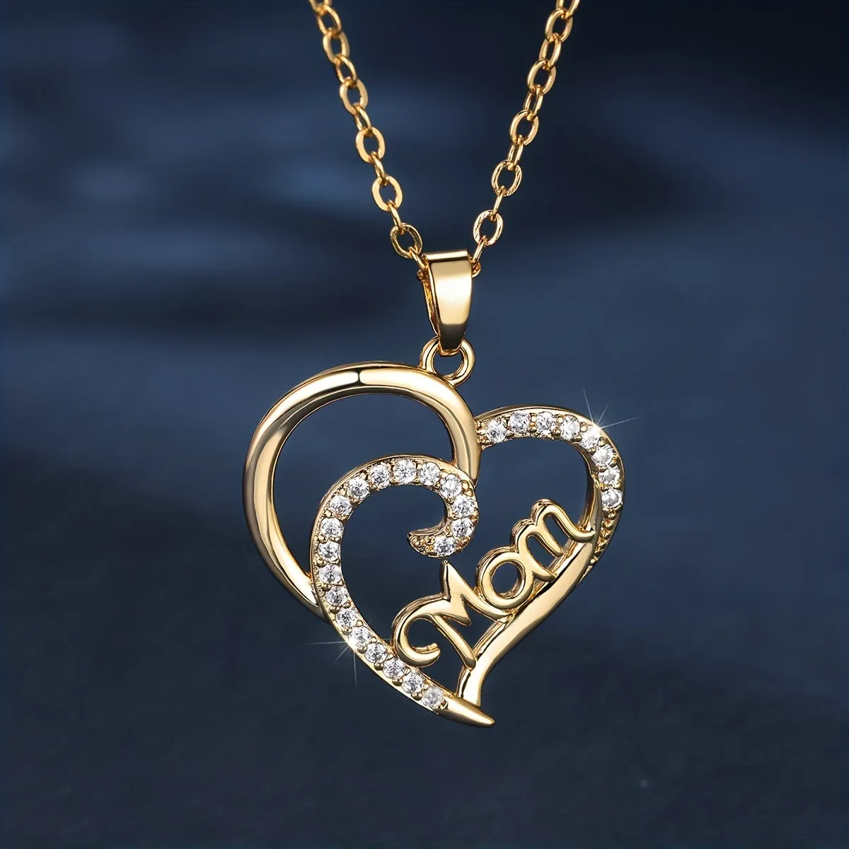 White Color Zircon MOM Hollow Double Heart Mother's Day Necklace Mother's Day Gift