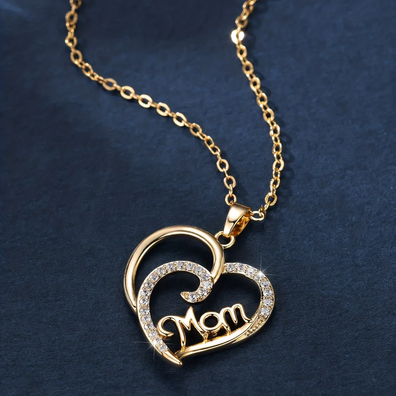 White Color Zircon MOM Hollow Double Heart Mother's Day Necklace Mother's Day Gift