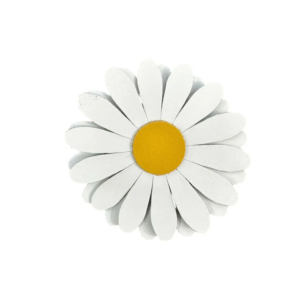 White Daisy Leather Hair Clip